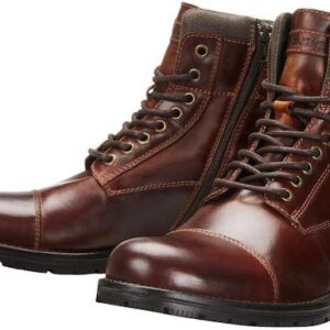 JACK & JONES Men's Jfwalbany Leather Brown Stone STS Biker Boots