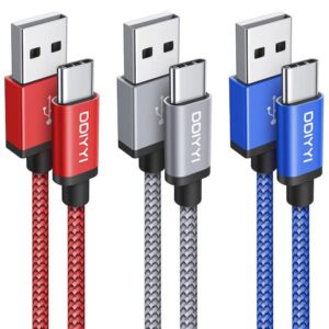 DDIYYI USB C Charger Cable 3Pack, 2M Colored 3A Fast Charging USB A to USB C Cable Nylon Braided Lead for iPhone 15/15 Plus, Samsung Galaxy S22 S20 FE A54 A14 M13, Pixel, Type C Devices